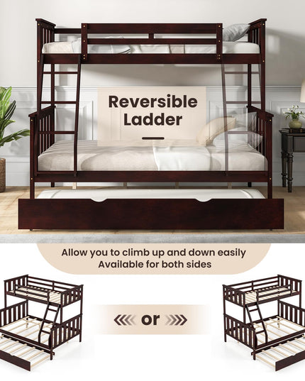 Giantex Twin Over Full Bunk Bed with Trundle, Reversible Ladder & Safety Guardrails
