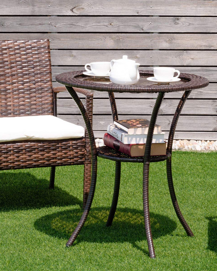Giantex Round Rattan Wicker Coffee Table Glass Top Steel Frame Patio Furni (Round)