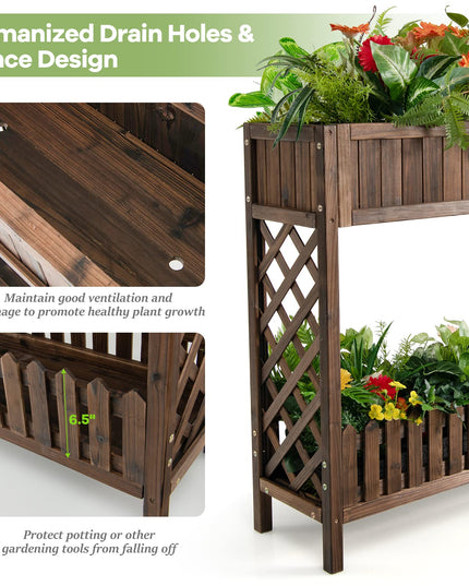 Giantex Planter Raised Bed, Elevated Potted Plant Rack(Brown)