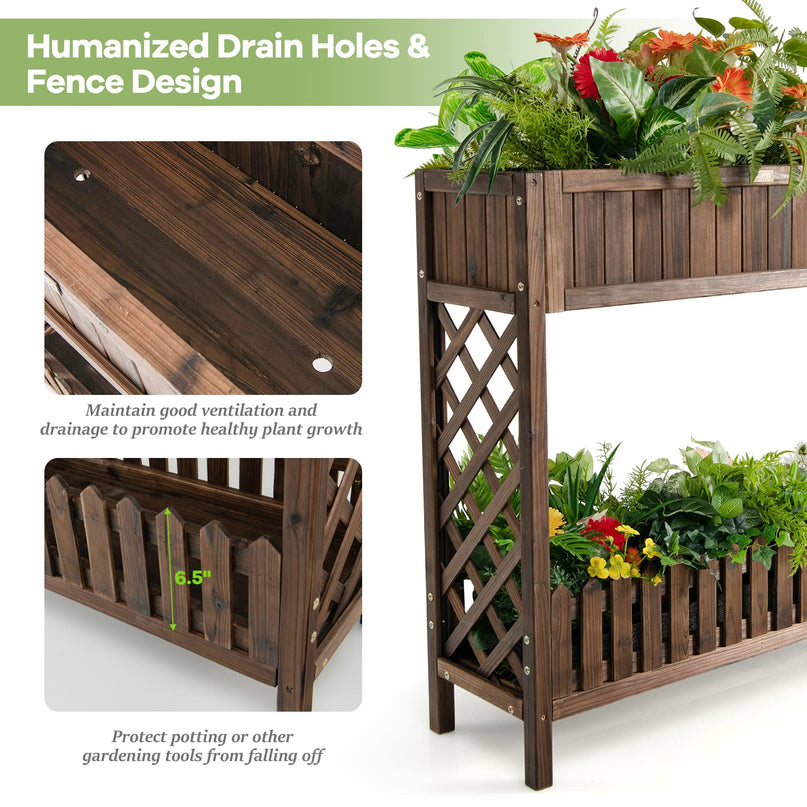 Giantex Planter Raised Bed, Elevated Potted Plant Rack(Brown)