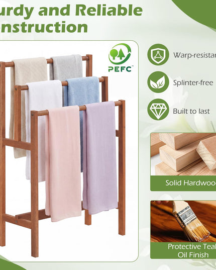 Giantex Freestanding Wooden Towel Rack Stand 3-Tier Bath Towel Drying Rack