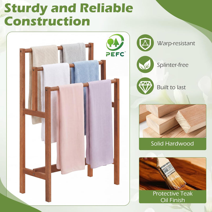 Giantex Freestanding Wooden Towel Rack Stand 3-Tier Bath Towel Drying Rack