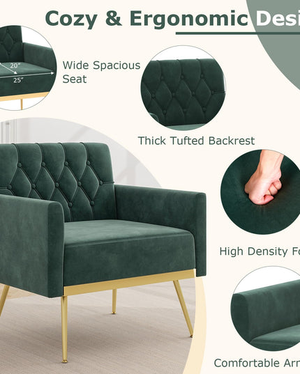 Giantex Modern Velvet Accent Chair Set of 1/2, Mid-Century Upholstered Single Sofa Chair w/Button Tufted Back