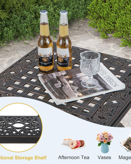 Giantex 21” Patio Bistro Table, Cast Aluminum Outdoor Side Table with Storage Shelf