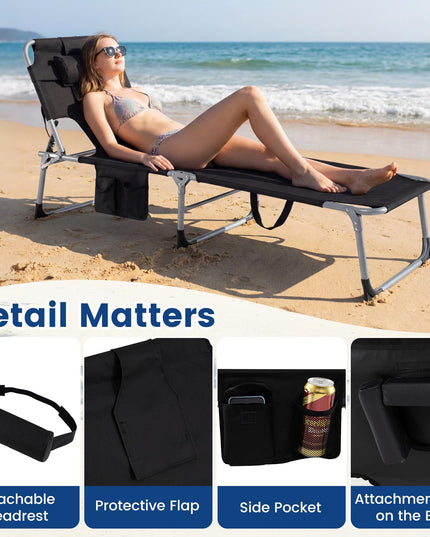 Chaise longue Giantex pliante pour la plage avec trou pour le visage, oreiller lavable, poche