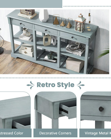 Giantex Console Table with Storage, 58” Long Sofa Table with 3 Drawers & Open Shelves