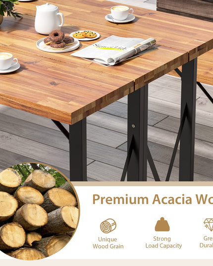 Giantex Outdoor Picnic Table Set with 2 Benches, Acacia Wood Patio Dining Table Set for 6 or 4 Persons, with 2” Umbrella Hole