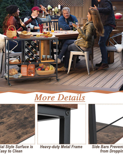 Giantex 3-Tier Wine Bar Cabinet - on Wheels, 8 Bottles Rack & 12 Glasses Hanger (Rustic Brown & Black)