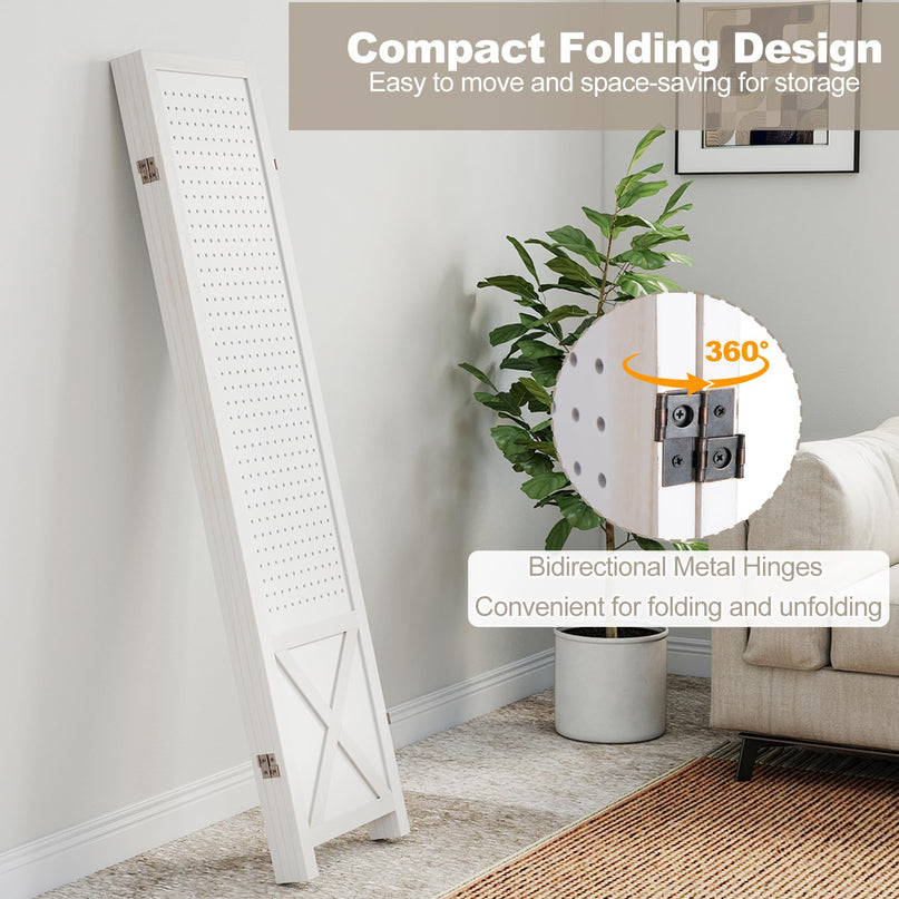 Giantex 4/6 Panel Pegboard Room Divider | 5.6FT Folding Privacy Screen with Peg Board Storage