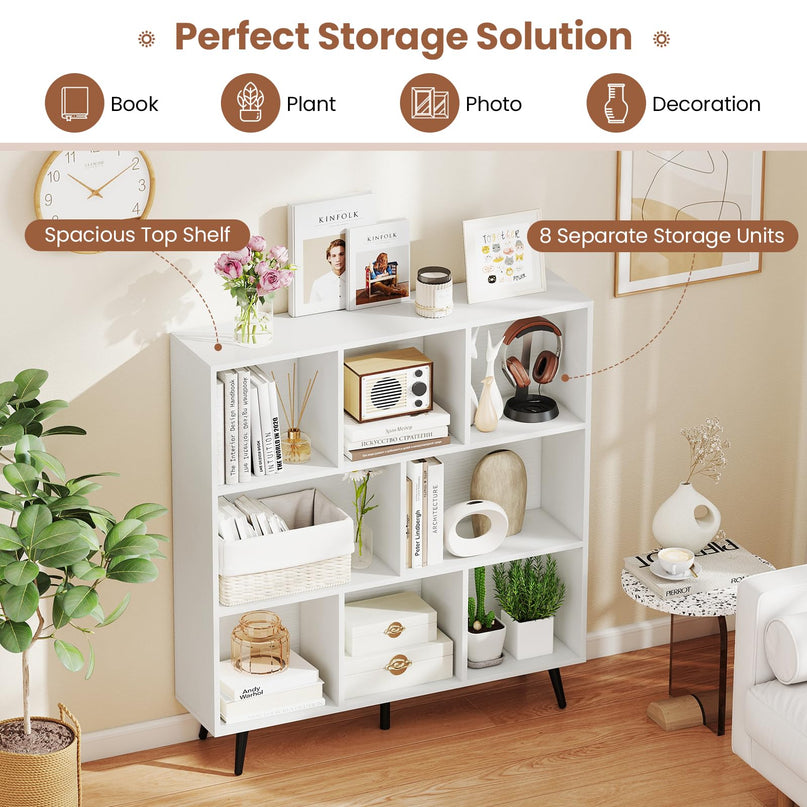 Giantex 8-Cube Bookcase 3-Tier Modern Bookshelf (39.5" x 9.5" x 42")