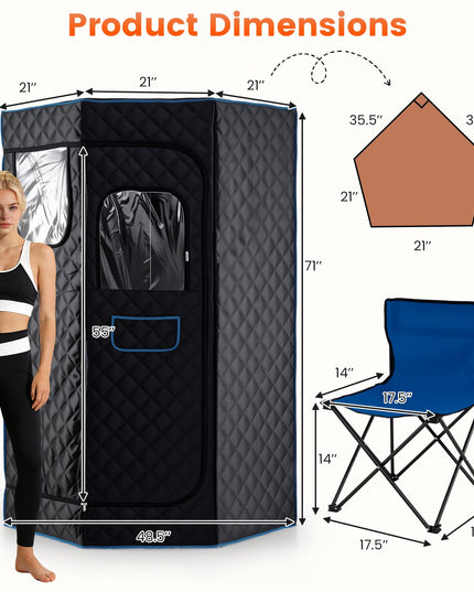 Giantex 3L Portable Steam Sauna Fast-Heat Large Pentagon Sauna Box