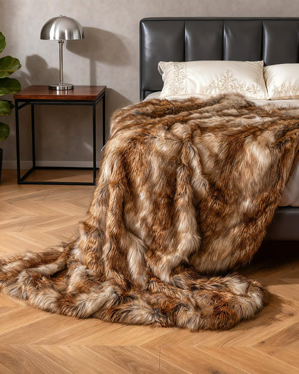 Couverture décorative à rayures en fausse fourrure géante, épaisse, douillette et chaude