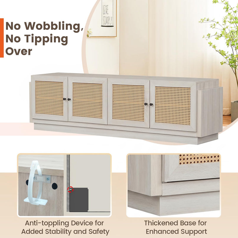 Giantex 4-Door PE Ratta TV Stand for TVs up to 75" with 2 Cabinets