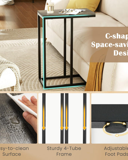Giantex C Shaped End Table, Small Side Table for Sofa, Couch Table That Slide Under with Metal Frame