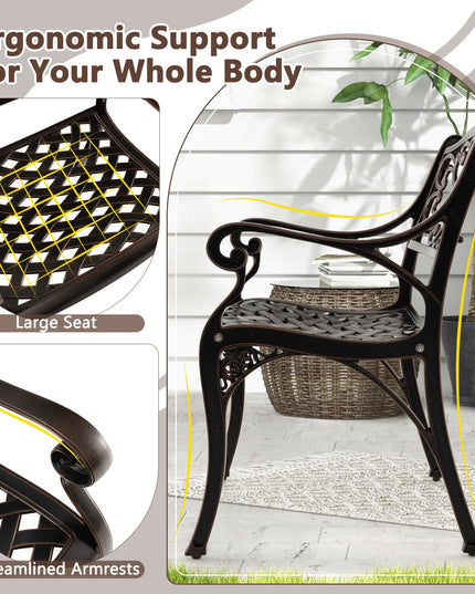 Giantex Cast Aluminum Patio Chairs Set of 2, All Weather Outdoor Dining Chairs w/Armrests and Curved Seats