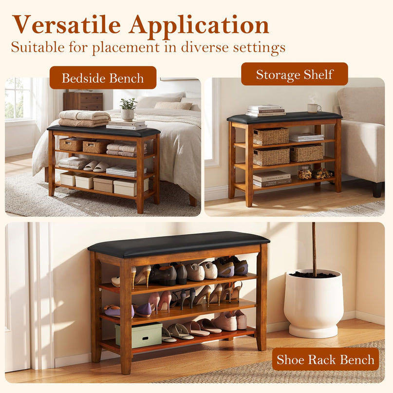 Giantex 4-Tier Shoe Rack Bench with Adjustable Shelves