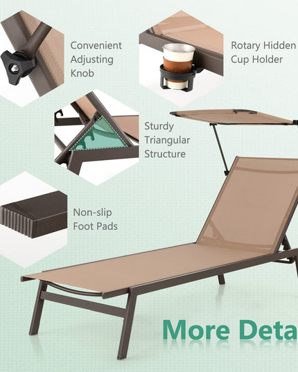 Outdoor Chaise Lounge Chair- Tanning Chair with Sunshade - Giantex