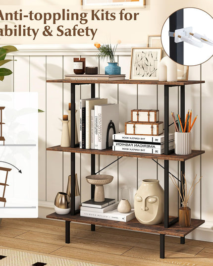 GIANTEX 3-Tier Bookshelf Industrial Bookcase with Open Shelves