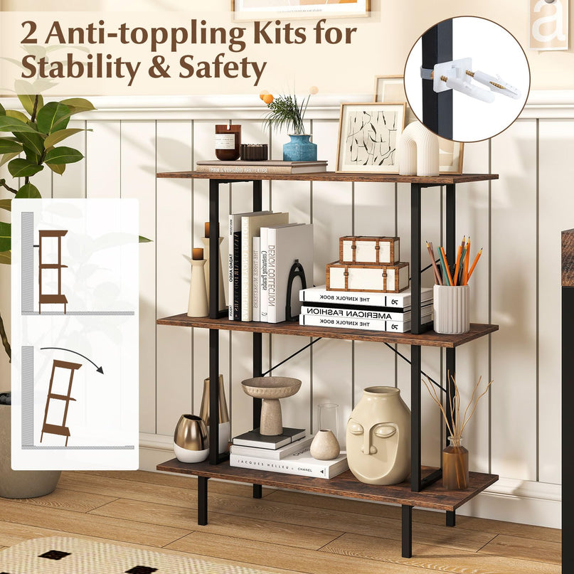 GIANTEX 3-Tier Bookshelf Industrial Bookcase with Open Shelves