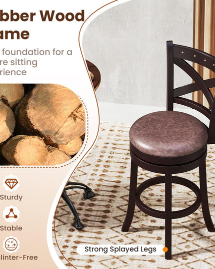 Giantex 26" Swivel Bar Stools with Backs & Upholstered Faux Leather Seat