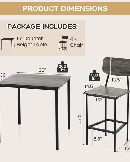 Giantex 5-Piece Dining Table Set W/Counter Height Table & 4 Bar Stools