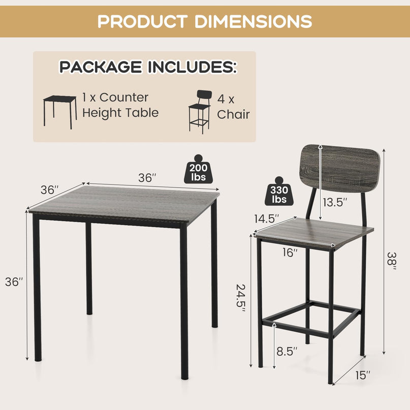 Giantex 5-Piece Dining Table Set W/Counter Height Table & 4 Bar Stools