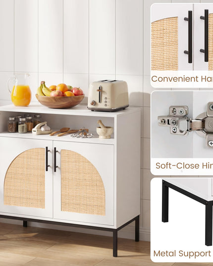 Giantex 32" Sideboard Buffet Cabinet with 2 Natural Rattan Decorated Doors (1/2)