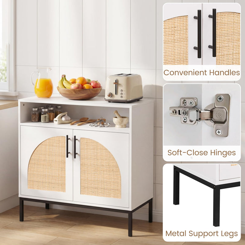 Giantex 32" Sideboard Buffet Cabinet with 2 Natural Rattan Decorated Doors (1/2)