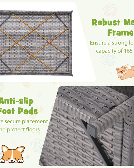 Giantex Outdoor Wicker Dog House with Washable Cushion