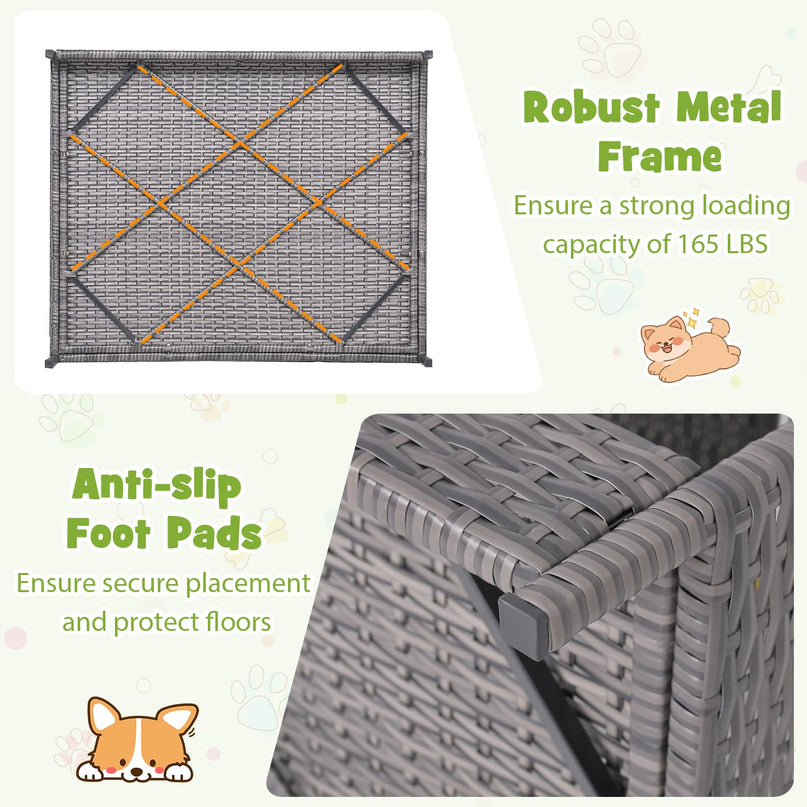 Giantex Outdoor Wicker Dog House with Washable Cushion