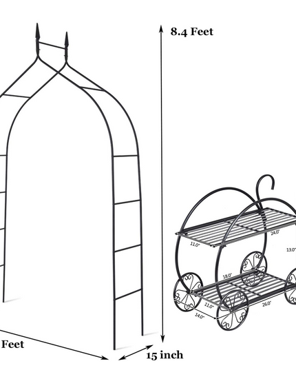 Giantex Metal Garden Arbor and Cart Plant Stand