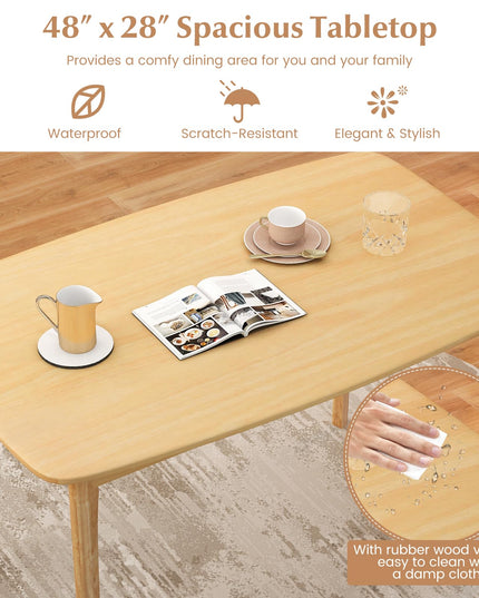 Giantex 48" L Rectangular Wooden Dining Table, Solid Rubber Wood Kitchen Table (Natural)