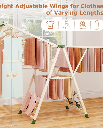 Giantex Clothes Drying Rack, Foldable Metal Laundry Drying Rack（64"L x 39"-62"H）