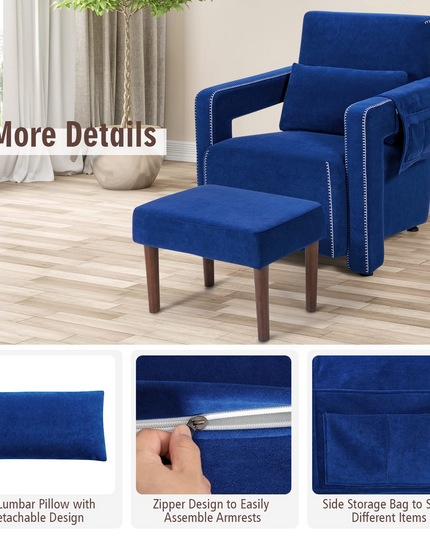 Giantex Modern Accent Chair with Ottoman, Soft Berber Fleece Armchair Single Sofa and Footstool Set w/Waist Pillow