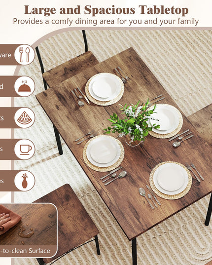 Giantex Rectangle Kitchen Table and 4 Farmhouse Dining Chairs with Heavy-Duty Metal Frame