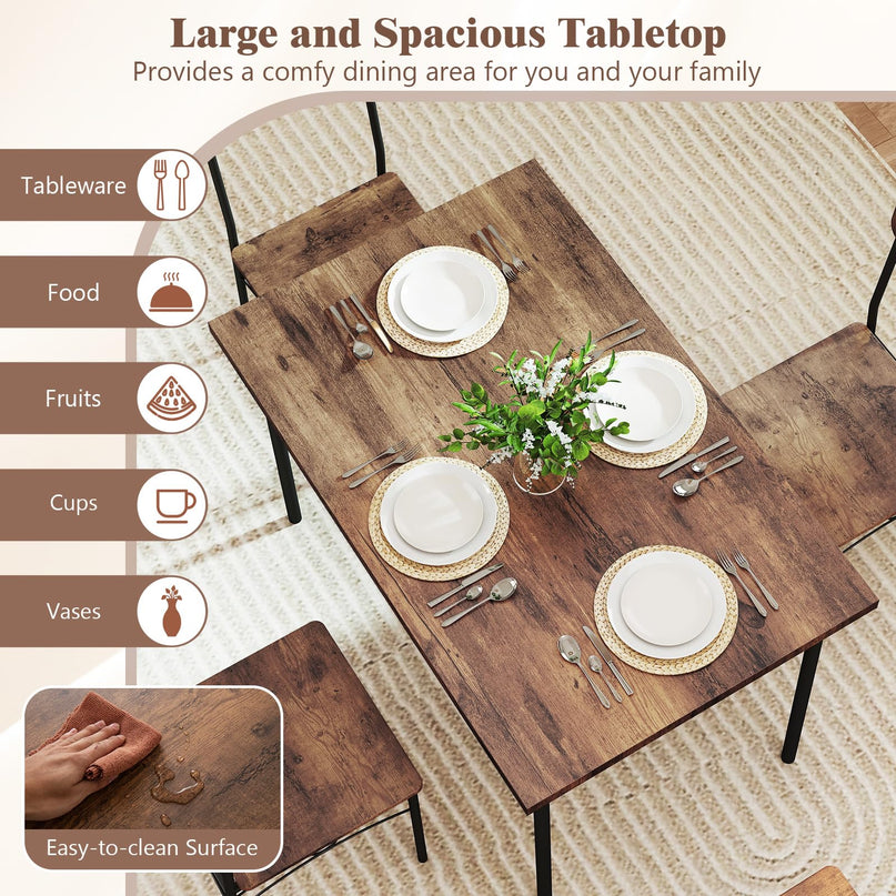 Giantex Rectangle Kitchen Table and 4 Farmhouse Dining Chairs with Heavy-Duty Metal Frame