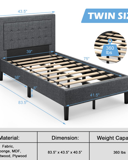Modern Platform Bed w/Button Tufted Headboard | Upholstered Bed Frame