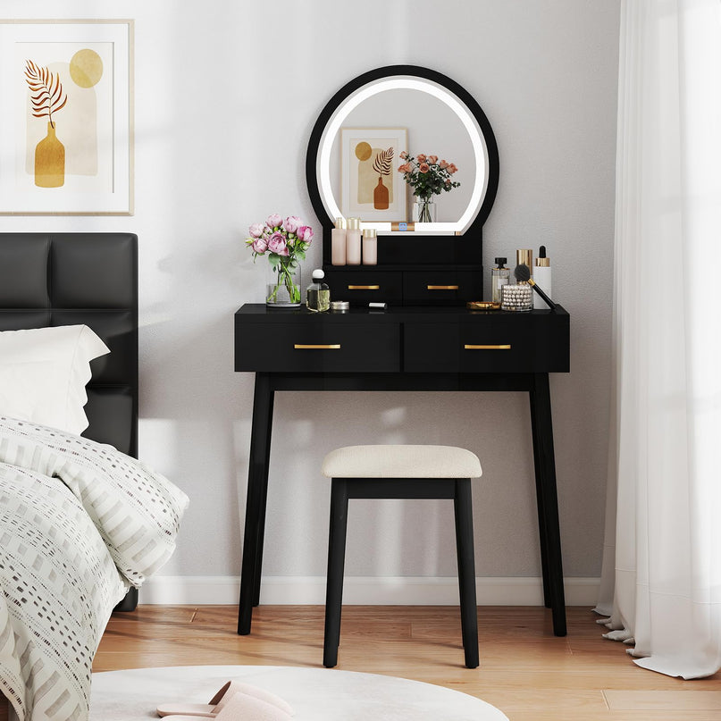 CHARMAID Modern Girls Dressing Table and Stool Set for Small Bedroom