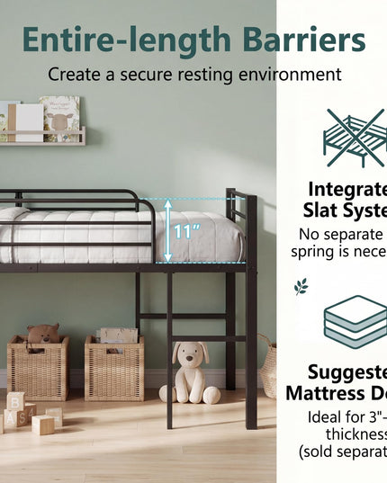 Giantex Twin Low Loft Bed with 21.5" H Under-Bed Space
