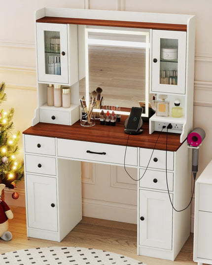 CHARMAID Coiffeuse avec Miroir Lumineux et Station de Charge