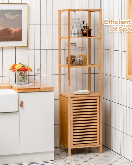 3-Tier Slim Shelving Unit with Shutter Door & Anti-Toppling Device