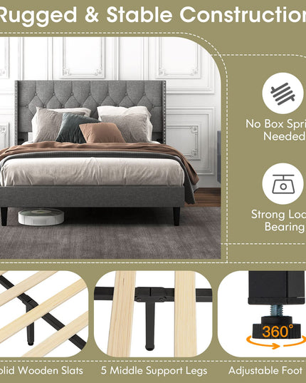 Giantex Full Size Linen Fabric Upholstered Platform Bed Frame