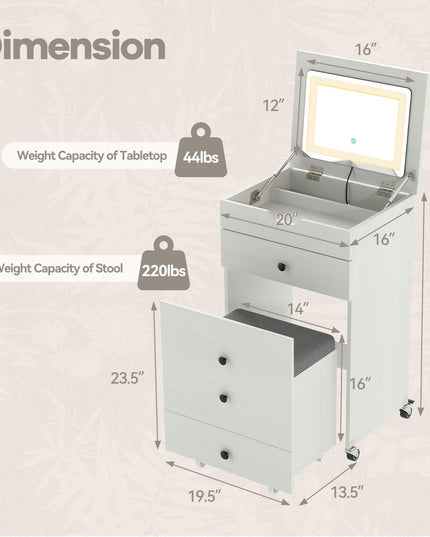 CHARMAID 3-in-1 Vanity Desk with Flip-Top LED Mirror