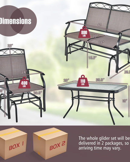 Giantex 4 or 2 PCS Outdoor Glider Chairs Set - Patio Furniture Set with Tempered Glass Table (4 PCS, Brown)