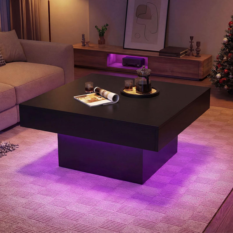 Giantex LED Coffee Table Square Center Table with Remote