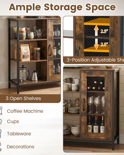 Giantex Buffet Sideboard | Industrial Kitchen Storage Side Cabinet with Metal Mesh Door