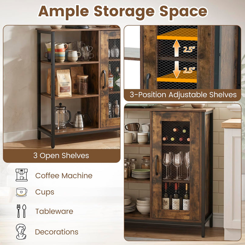 Giantex Buffet Sideboard | Industrial Kitchen Storage Side Cabinet with Metal Mesh Door