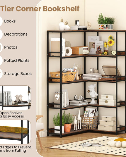 Giantex 5-Tier Corner Bookshelf 71" L-Shaped Bookcase