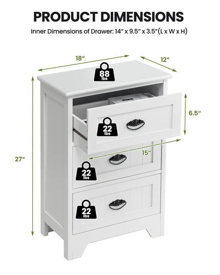 Giantex Nightstand with 3 Drawers, Bedside Table