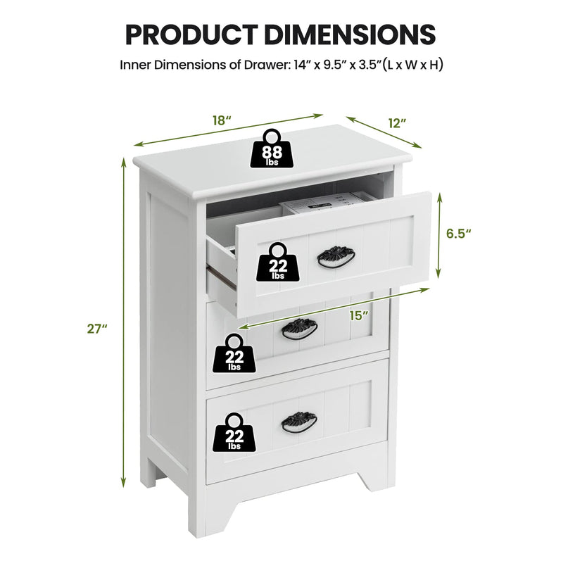 Giantex Nightstand with 3 Drawers, Bedside Table